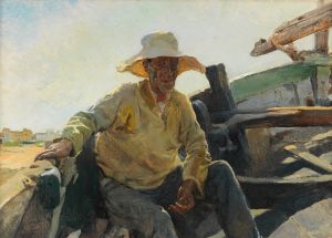 Viejo pescador en una barca