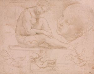 Studies of a Seated Female, Child’s Head, and Three Studies of a Baby