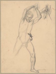 Nude sketch to the executioner with an axe and a stone to the painting ‘Martyrdom of St. Matthias’