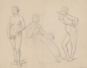 Study of the figure of Queen Bona and two nude studies of court ladies for the painting ‘The Upbringing of Sigismund Augustus’