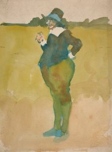 Fat man in landscape