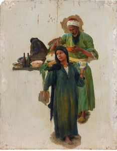 Study Of A Man And A Girl Holding A Bowl