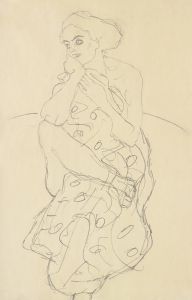 Sitzender Halbakt von vorne, den Kopf nach links gewendet