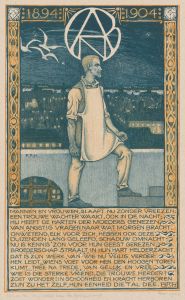 Prent ter gelegenheid van het tienjarig jubileum van de Algemene Nederlandse Diamantbewerkersbond in 1904