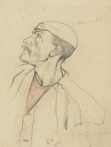 Kop van een omhoog kijkende man