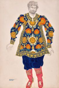 Costume design for ‘Sadko’; Man with embroidered shirt and red boots