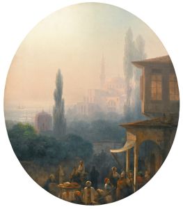 A Market Scene In Constantinople, With The Hagia Sophia Beyond