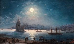A View of the Bosporus with the Hagia Sophia and the Maiden’s Tower in the Moonlight