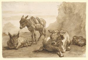 A Bull Lying Down, and Two Donkeys, in a Landscape