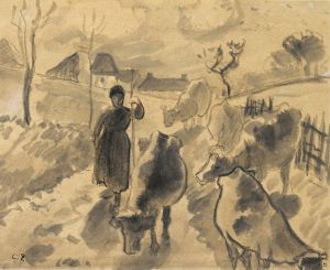 Girl leading a herd of cows along a road