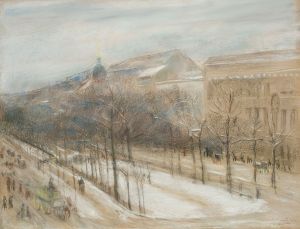 Blick aus dem Wohnzimmerfenster des Künstlers auf die Straße Unter den Linden