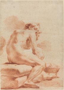 A Young Man Warming Himself at a Brazier