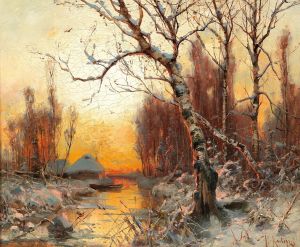 Winter Landscape With Birch In The Evening Light