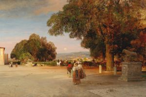 Scene at dusk on the terrace of Villa Grazioli in Grottaferrata