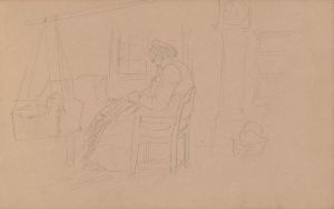 Interior with seated woman and hammock