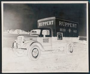 Perspective drawing of painted design of Mack delivery truck ‘Ruppert Beer Ale’