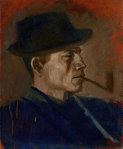 Man in Blue Smoking