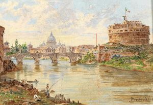 A View of Rome with Castel Sant’Angelo, Ponte Sant’Angelo and St Peter’s Basilica in the Background