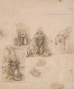 Compositional Sketches for the Virgin Adoring the Christ Child, with and without the Infant St. John the Baptist; Diagram of a Perspectival Projection